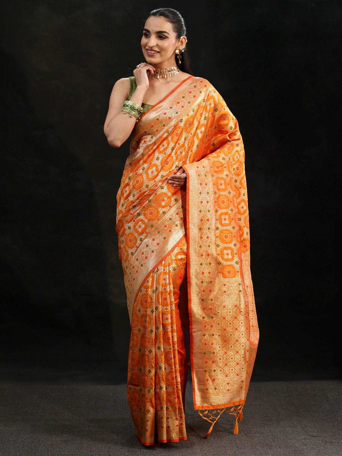 Mameraa Mustard Banarasi Silk Blend Saree
