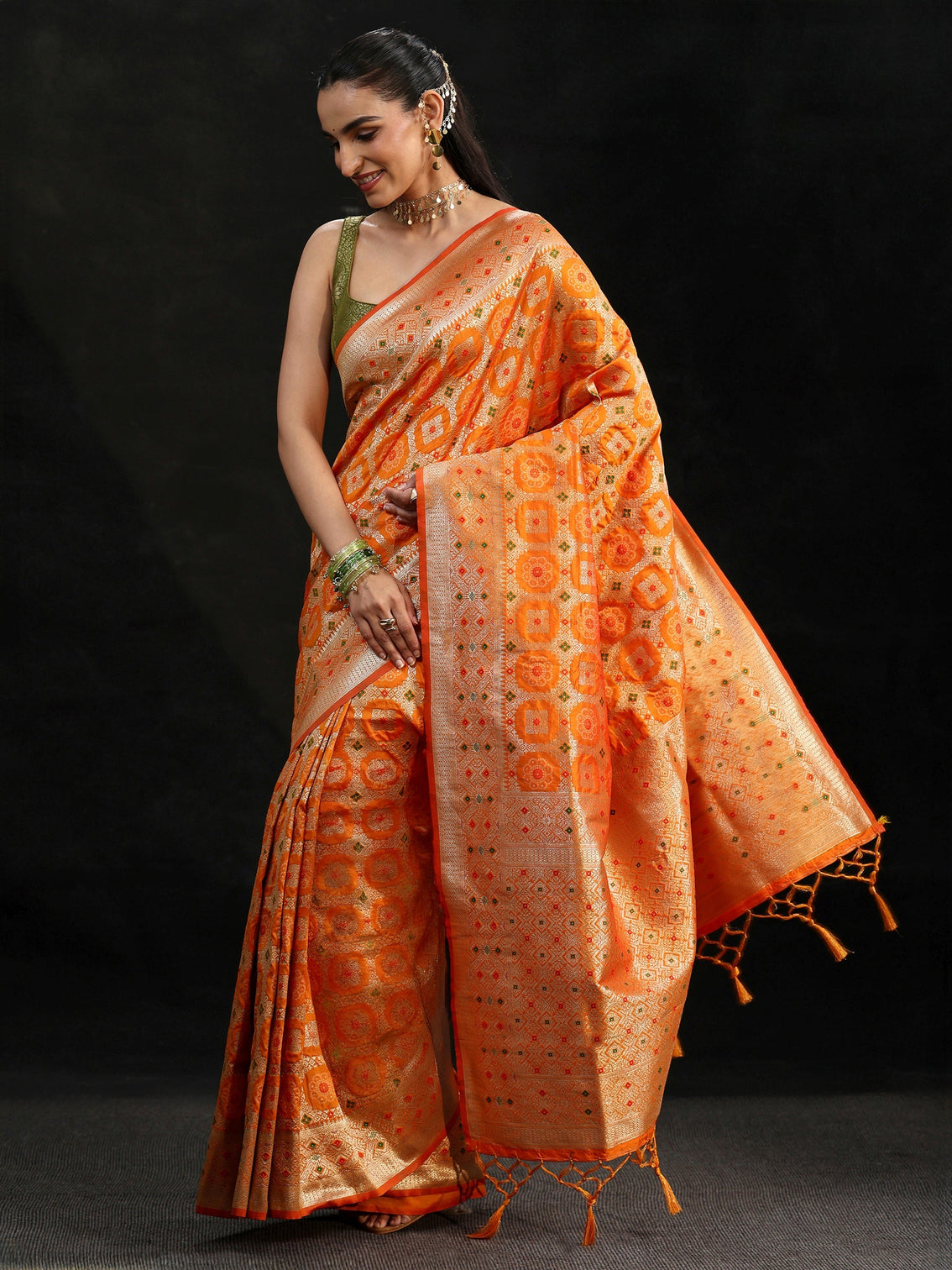 Mameraa Mustard Banarasi Silk Blend Saree