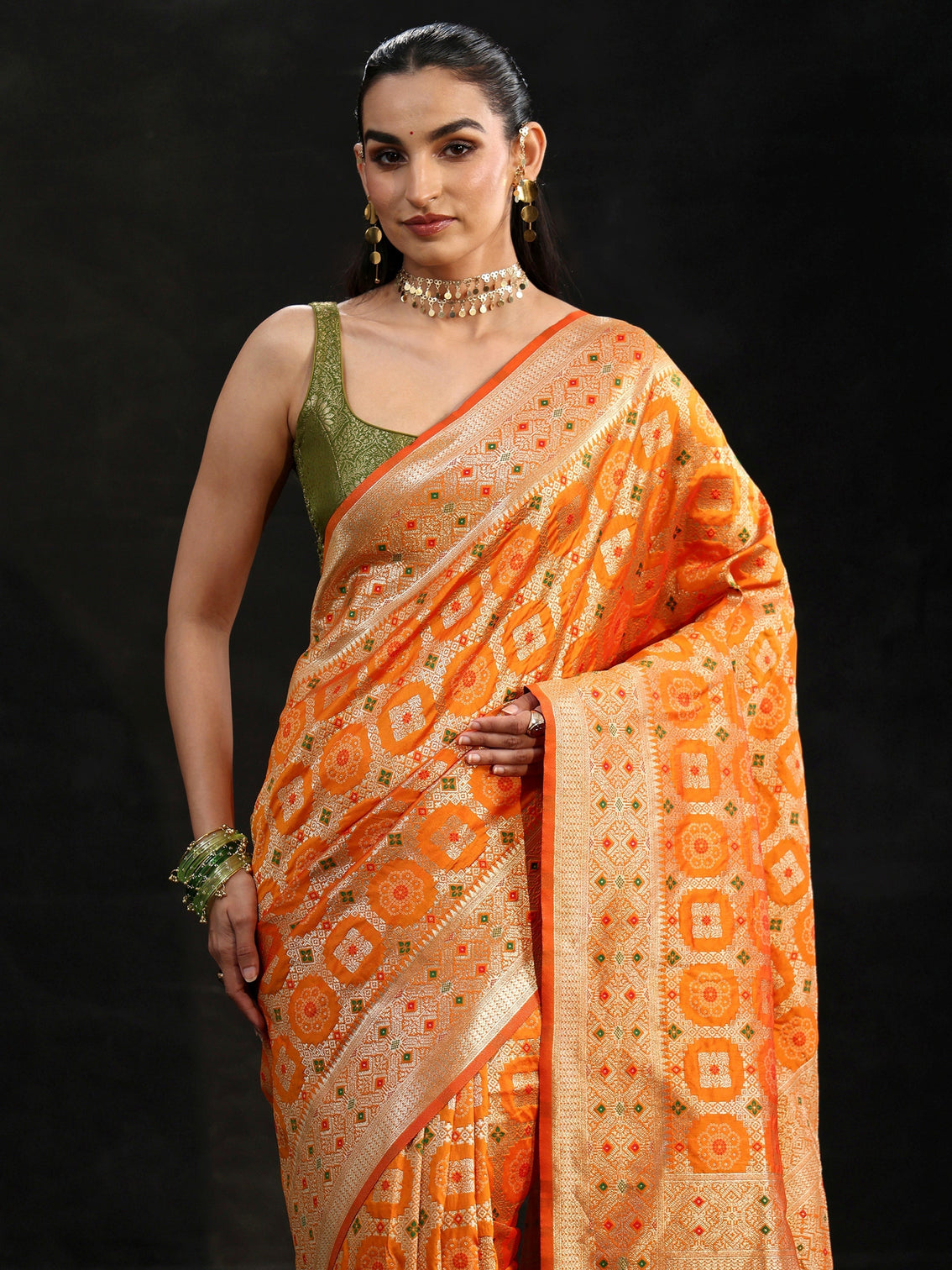 Mameraa Mustard Banarasi Silk Blend Saree