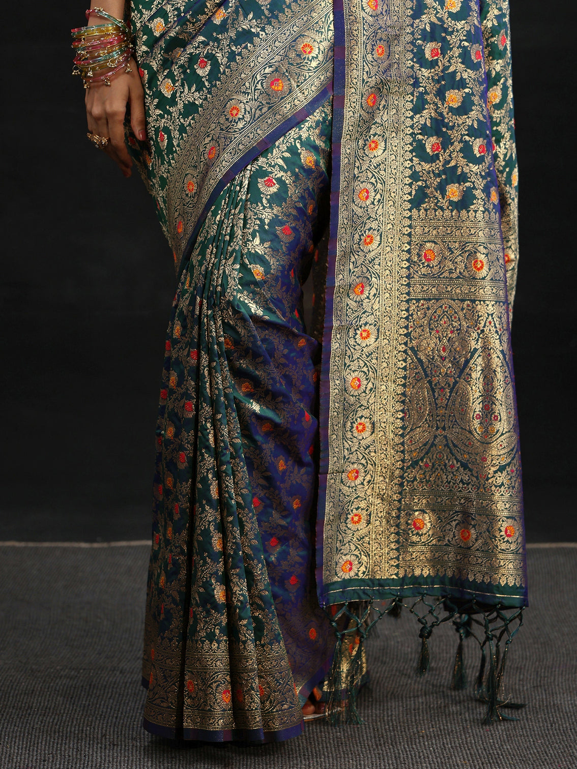 Mameraa Navy Blue Meenakari Banarasi Silk Blend Saree