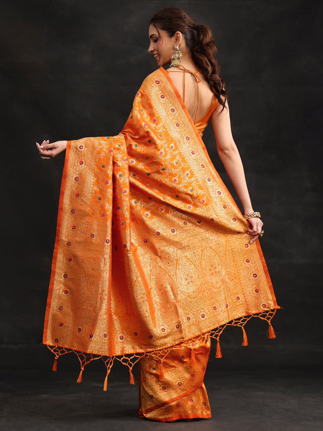 Mameraa Mustard Meenakari Banarasi Silk Blend Saree