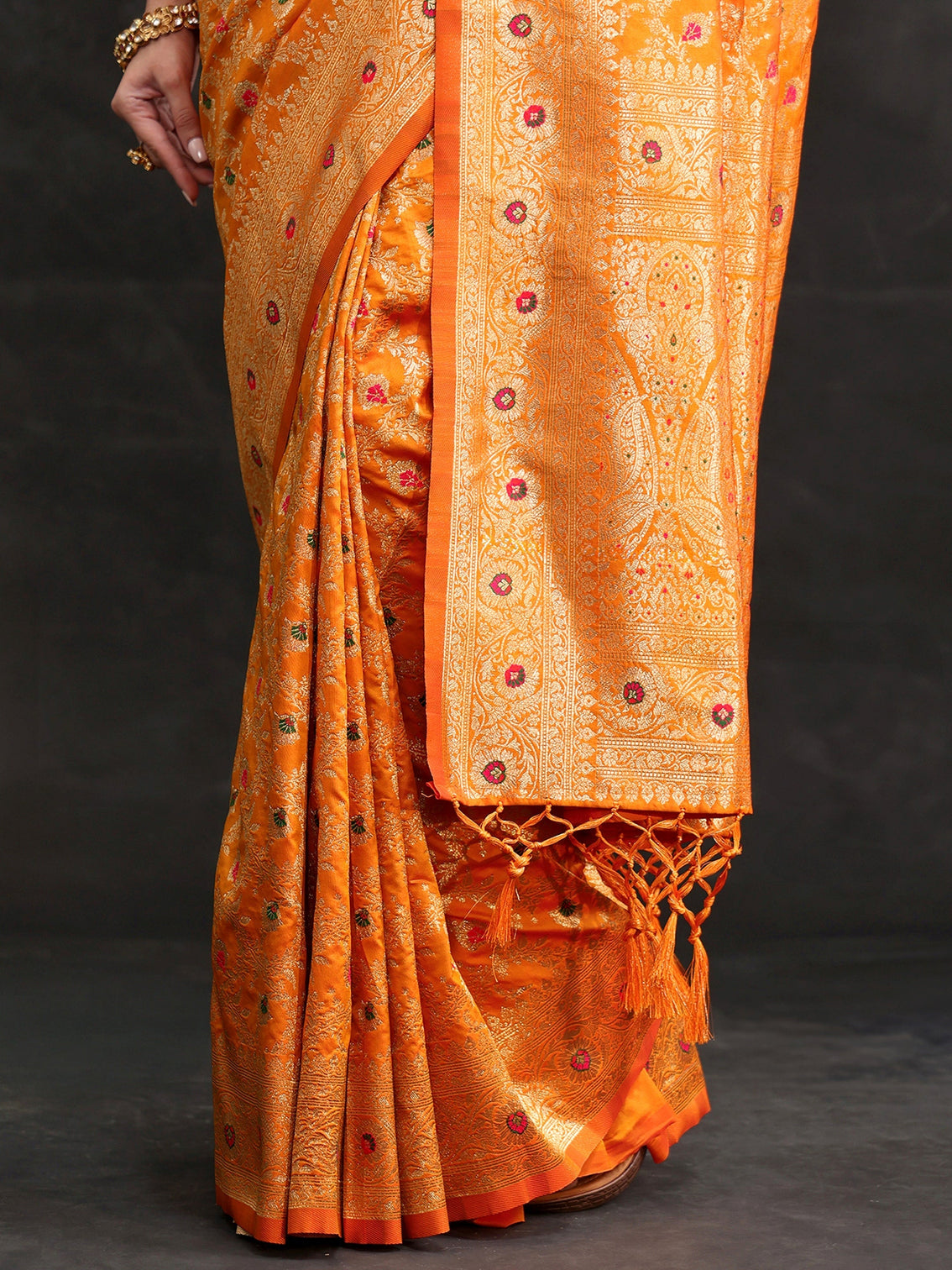 Mameraa Mustard Meenakari Banarasi Silk Blend Saree