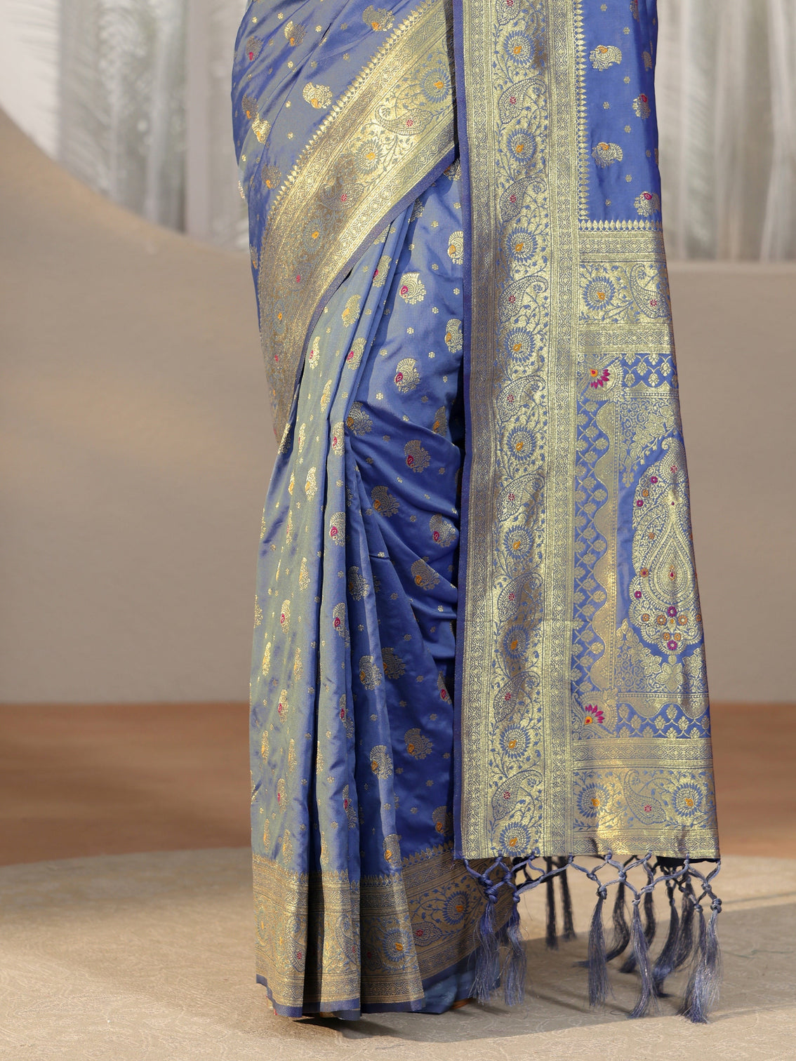 Mameraa Dusty Blue Banarasi Silk Blend Saree