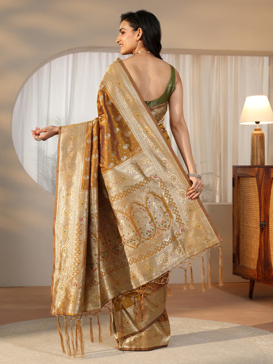 Mameraa Mustard Banarasi Silk Blend Saree