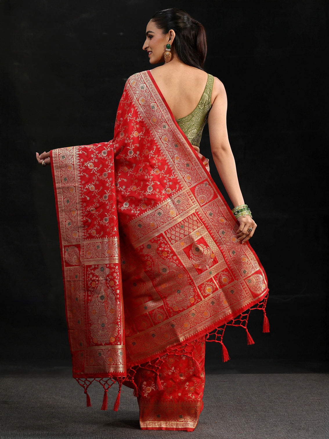 Mameraa Vermilion Red Meenakari Banarasi Silk Blend Saree