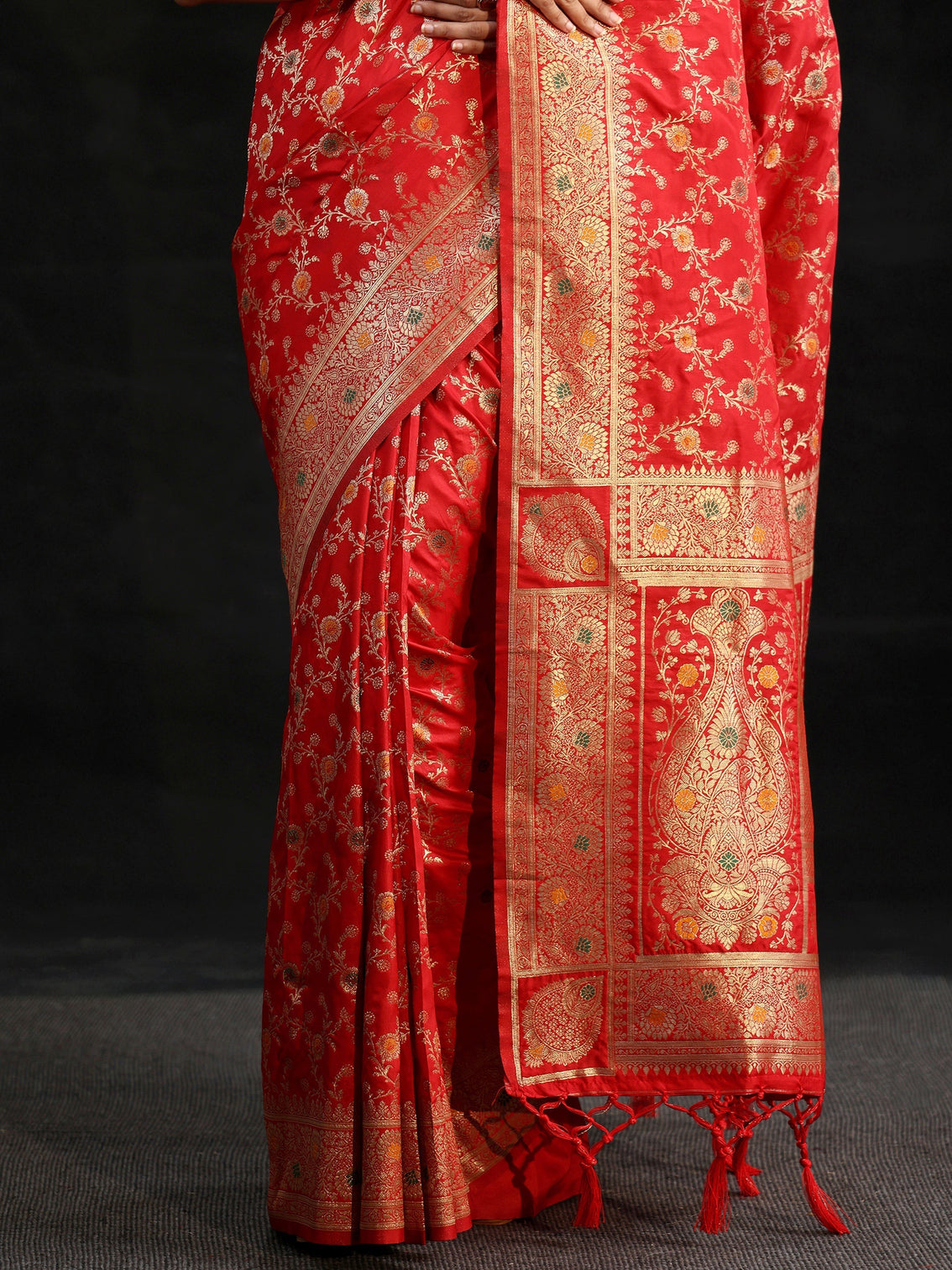 Mameraa Vermilion Red Meenakari Banarasi Silk Blend Saree