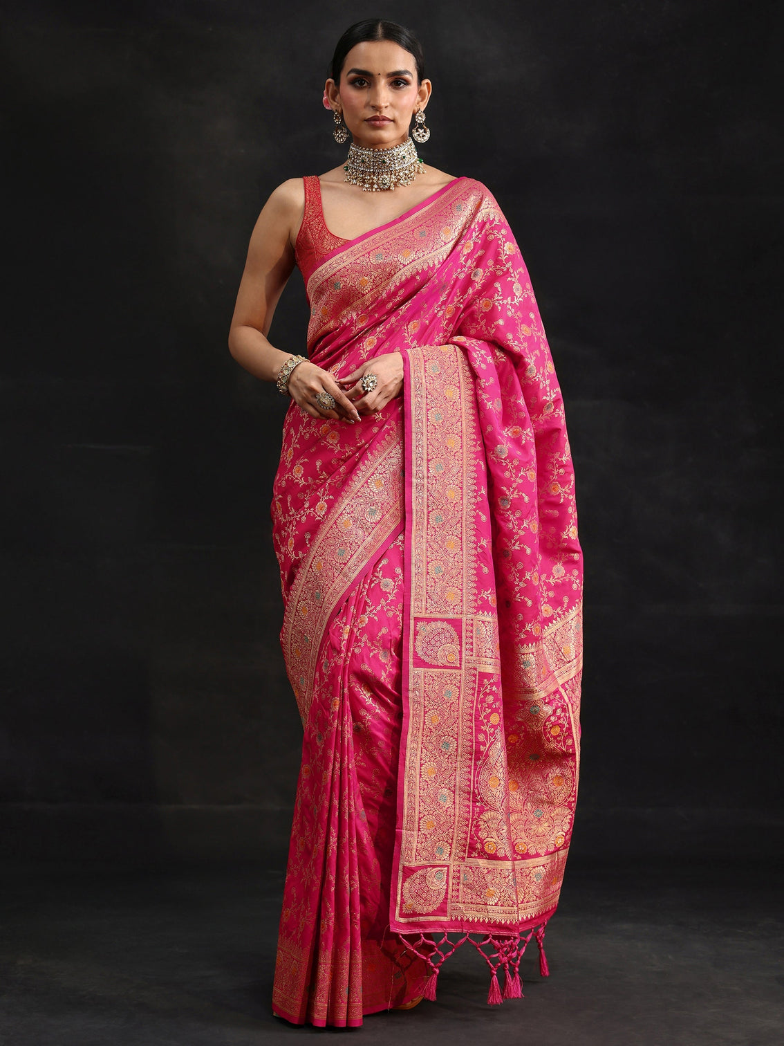 Mameraa Rani Pink Meenakari Banarasi Silk Blend Saree