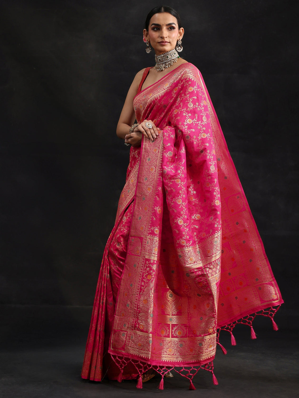 Mameraa Rani Pink Meenakari Banarasi Silk Blend Saree