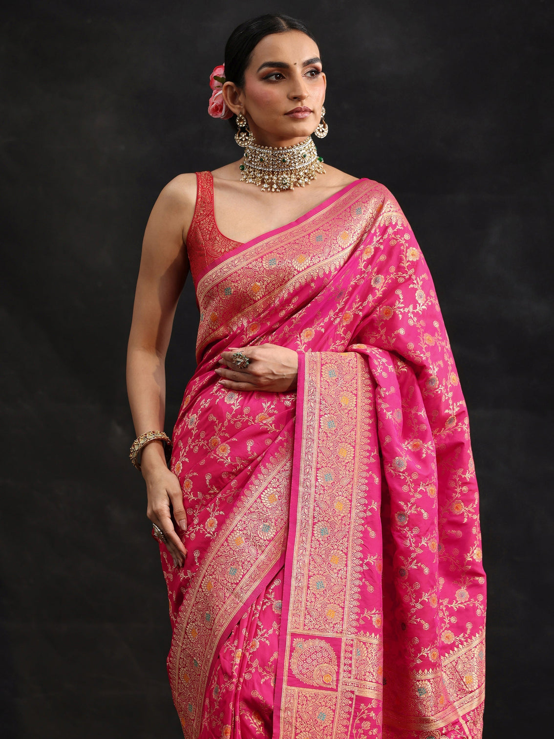 Mameraa Rani Pink Meenakari Banarasi Silk Blend Saree