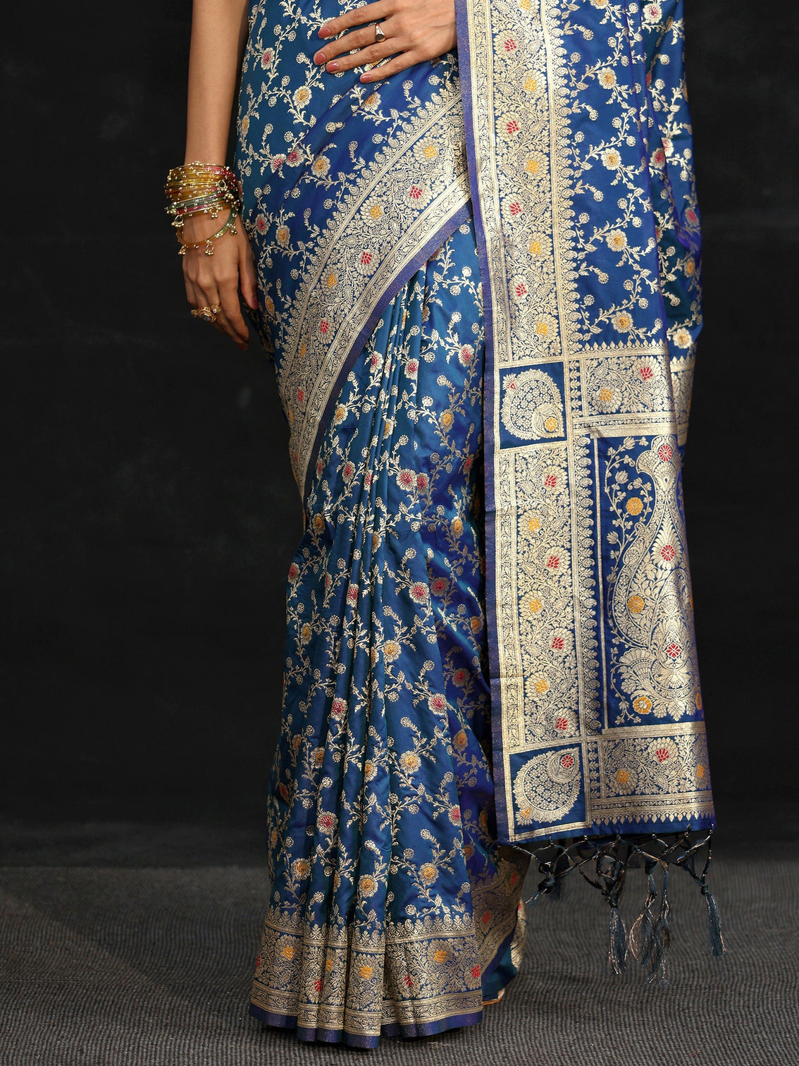 Mameraa Royal Blue Meenakari Banarasi Silk Blend Saree