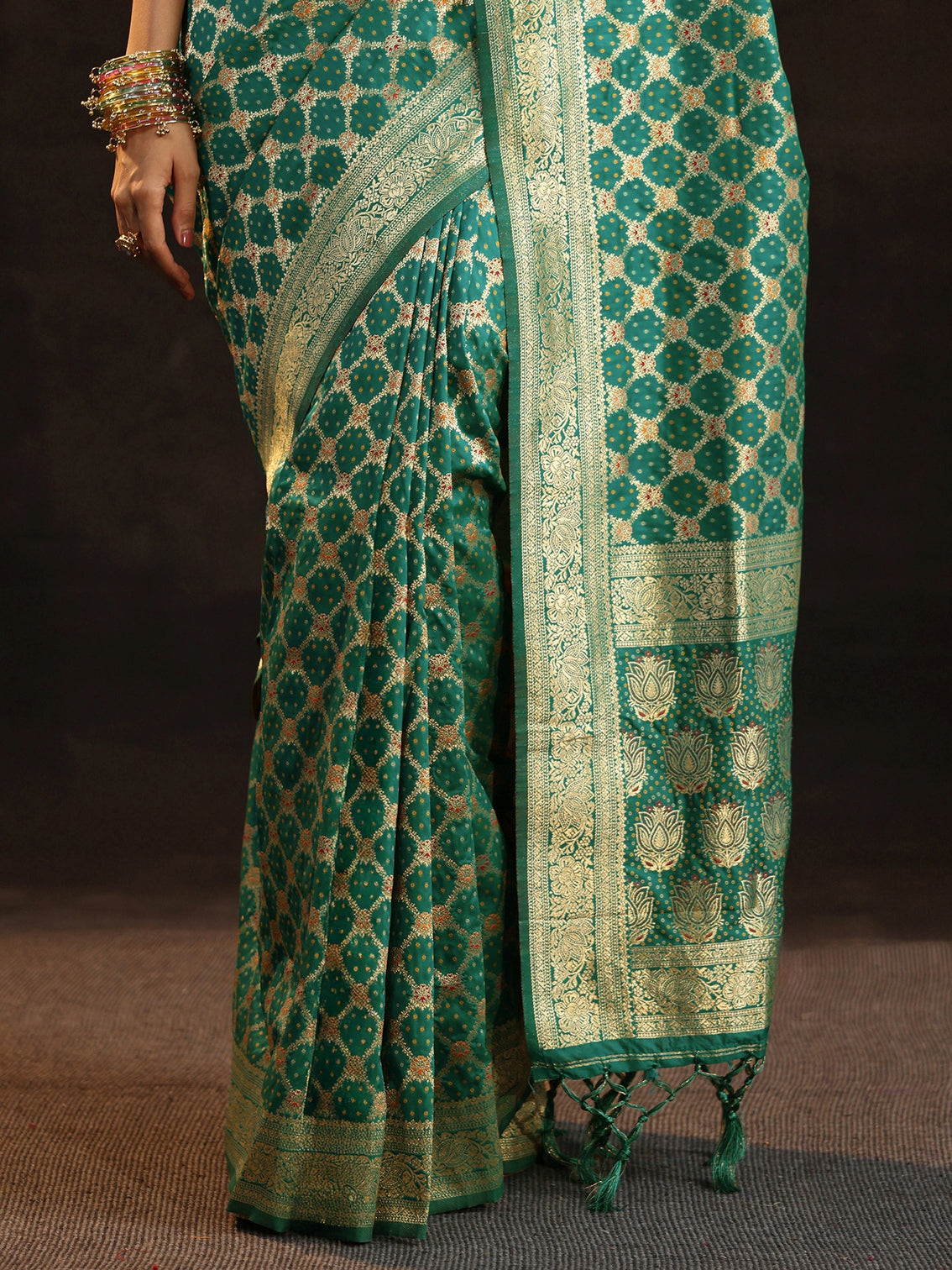 Mameraa Teal Green Banarasi Silk Blend Saree