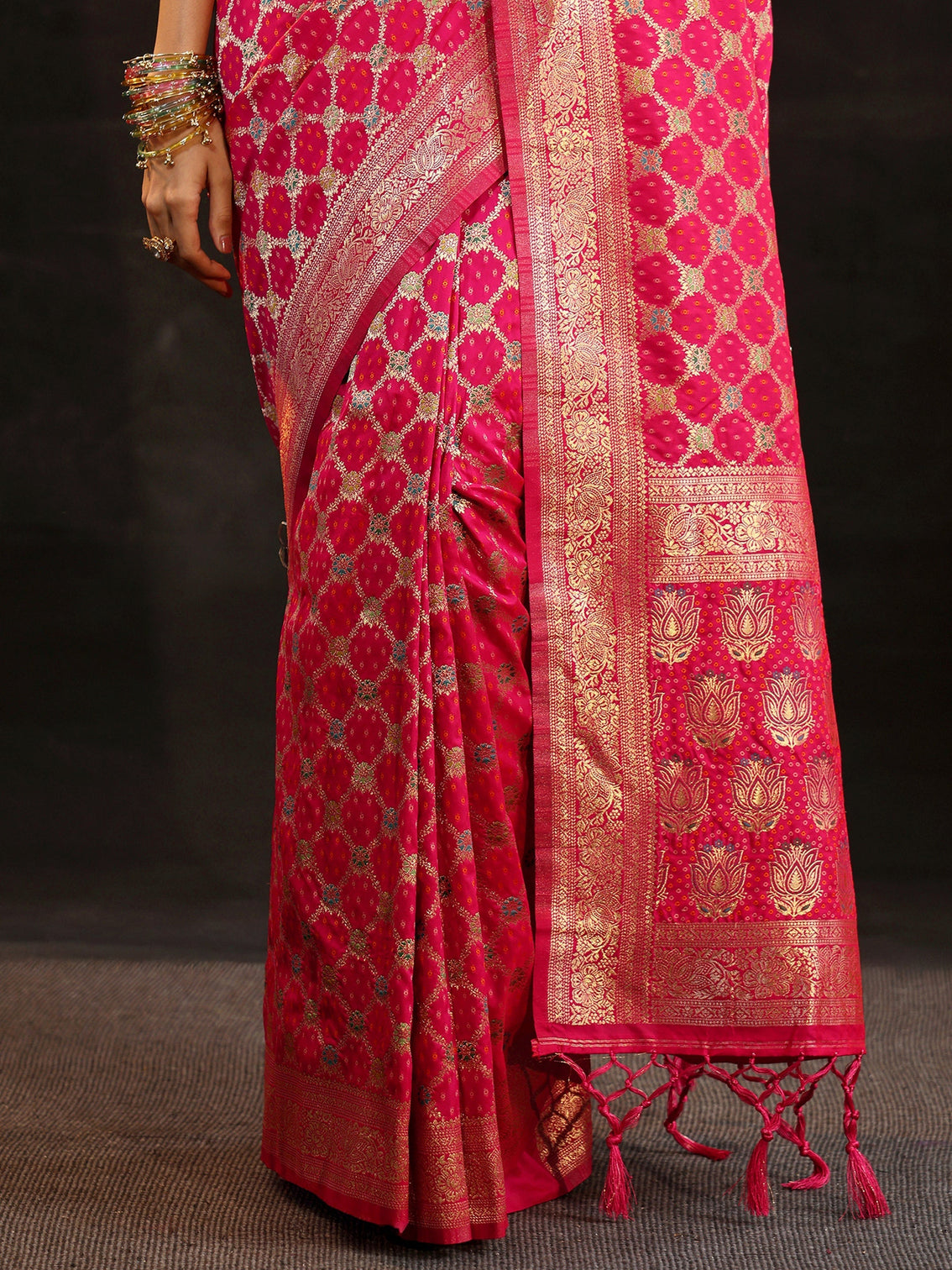 Mameraa Rani Pink Banarasi Silk Blend Saree