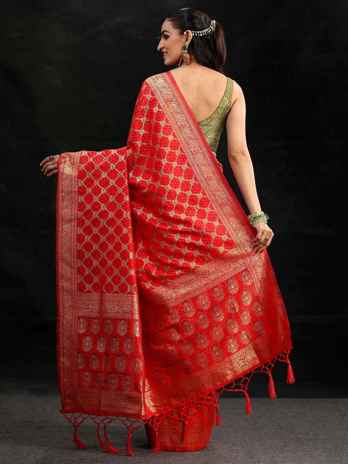 Mameraa Vermilion Red Banarasi Silk Blend Saree