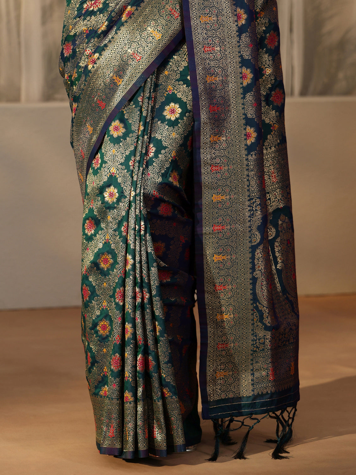 Mameraa Peacock Blue Banarasi Silk Blend Saree