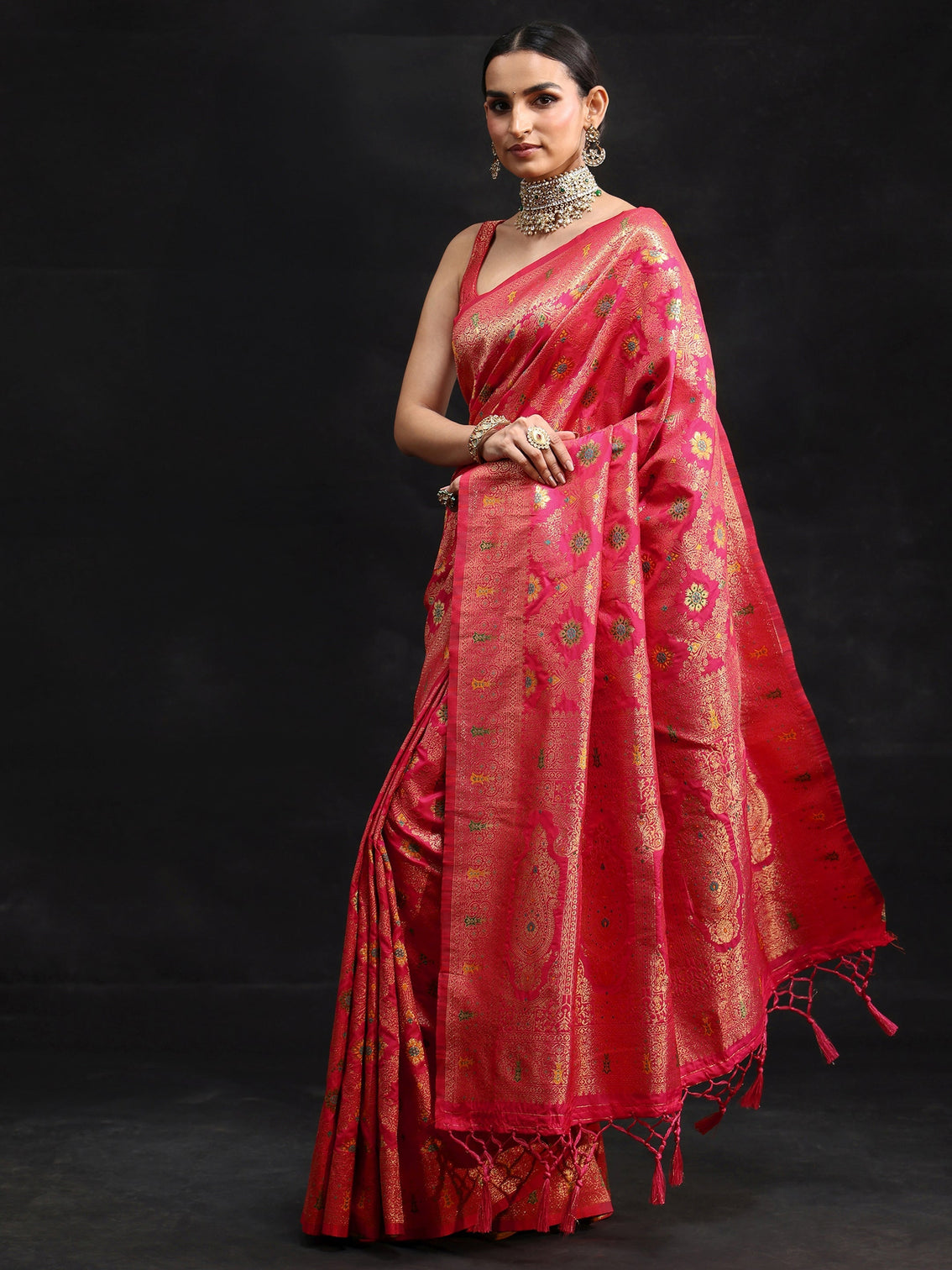Mameraa Rani Pink Meenakari Banarasi Silk Blend Saree