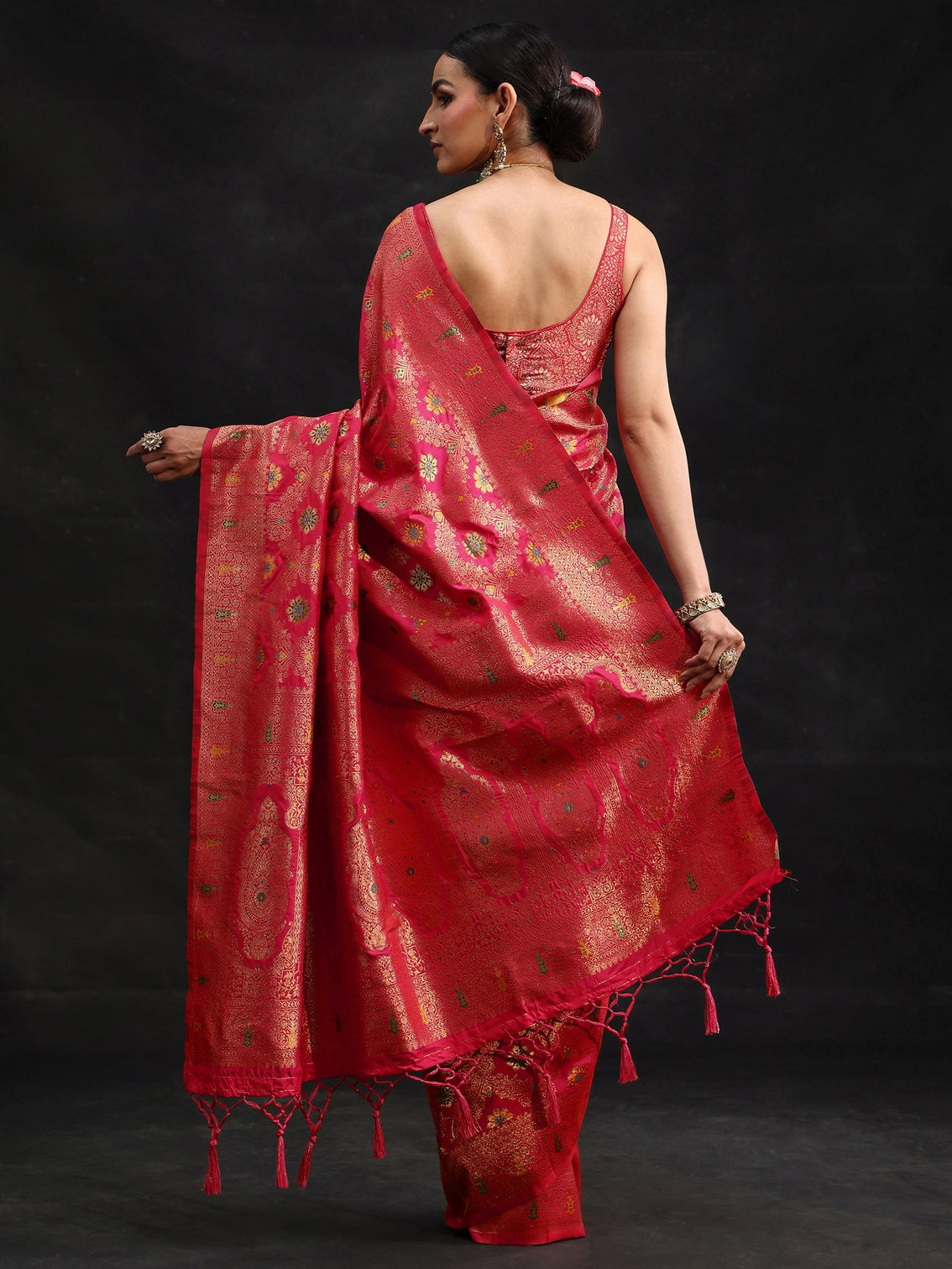 Mameraa Rani Pink Meenakari Banarasi Silk Blend Saree