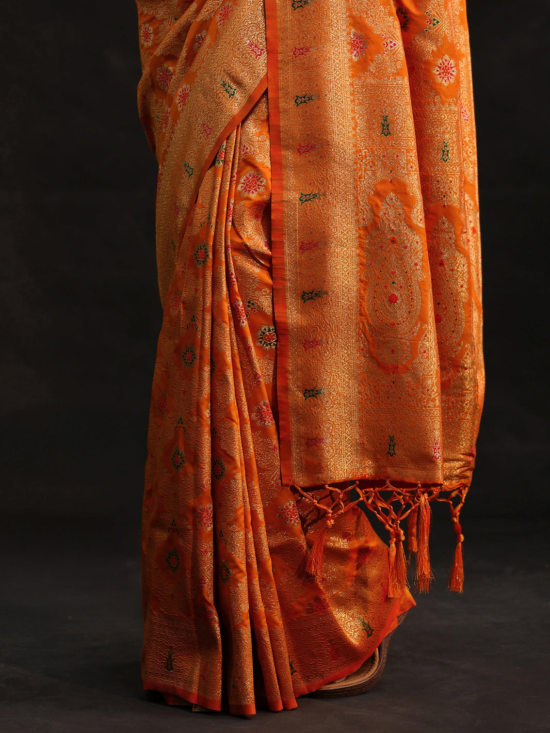 Mameraa Orange Meenakari Banarasi Silk Blend Saree