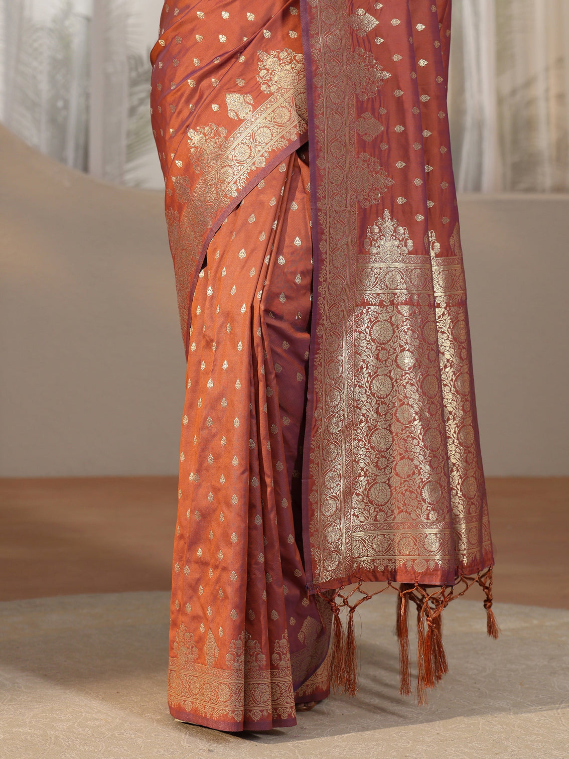 Mameraa Rust Brown Banarasi Silk Blend Saree