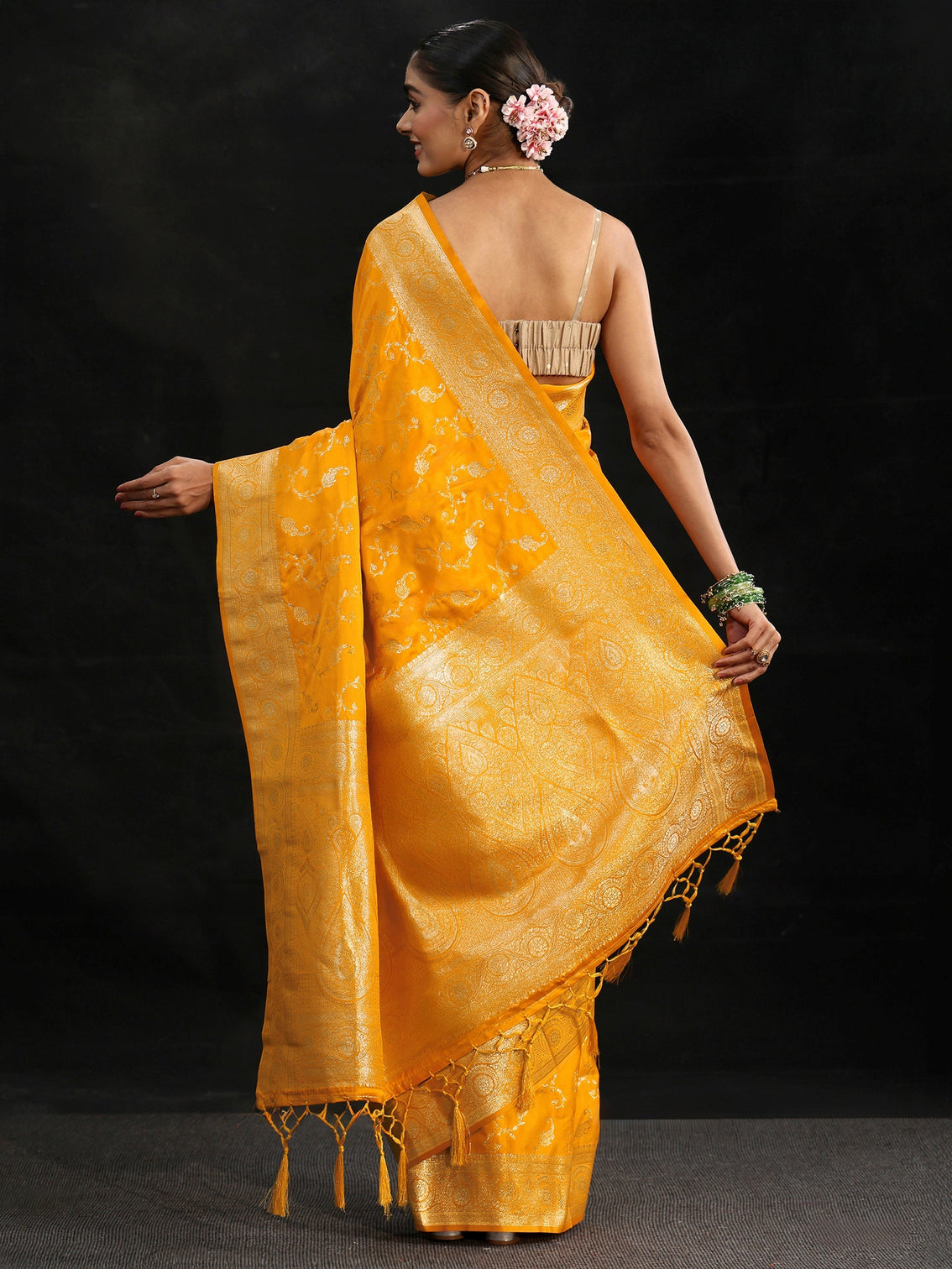 Mameraa Mustard Banarasi Silk Blend Saree