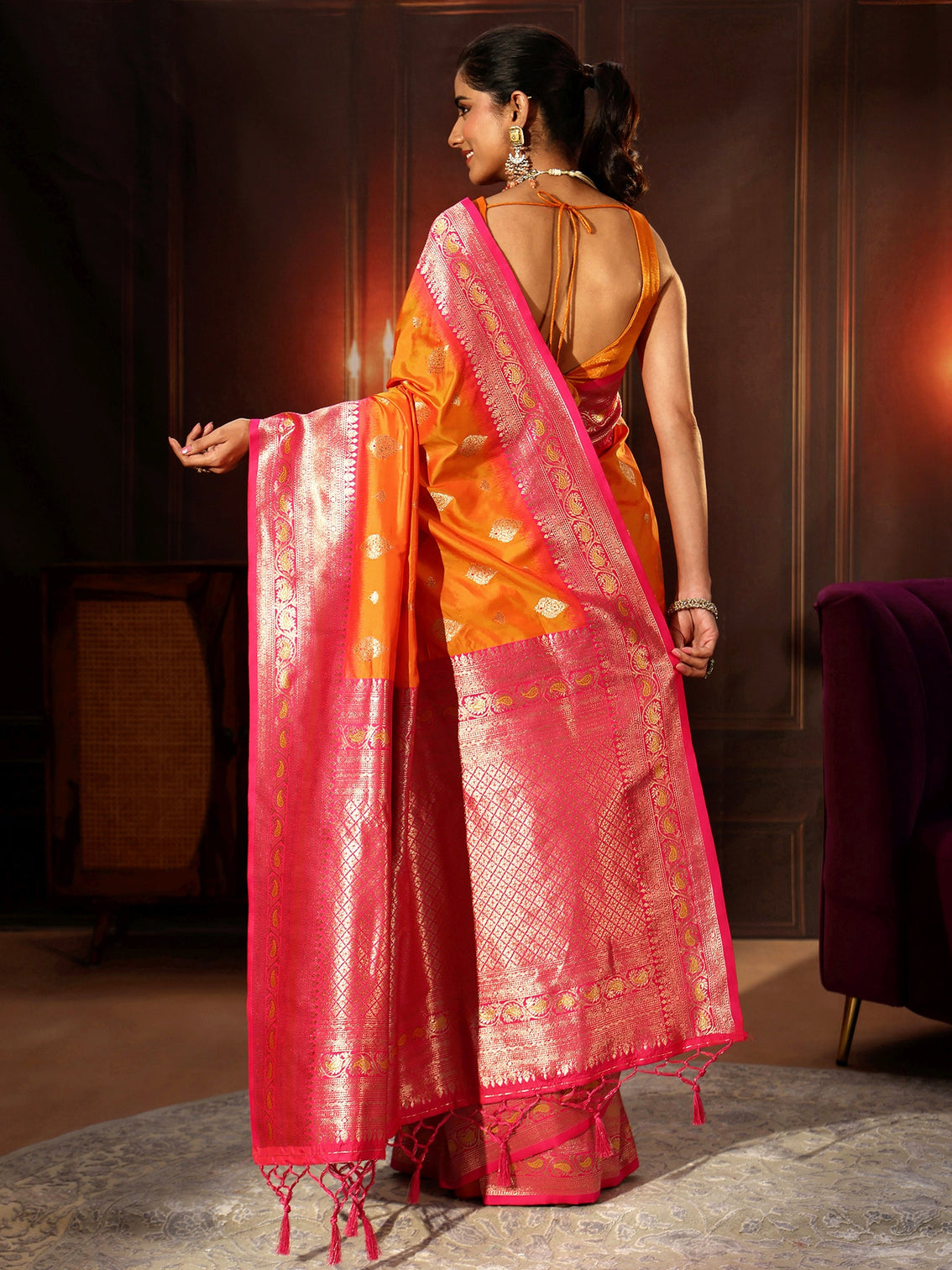 Mameraa Mustard Banarasi Silk Blend Saree