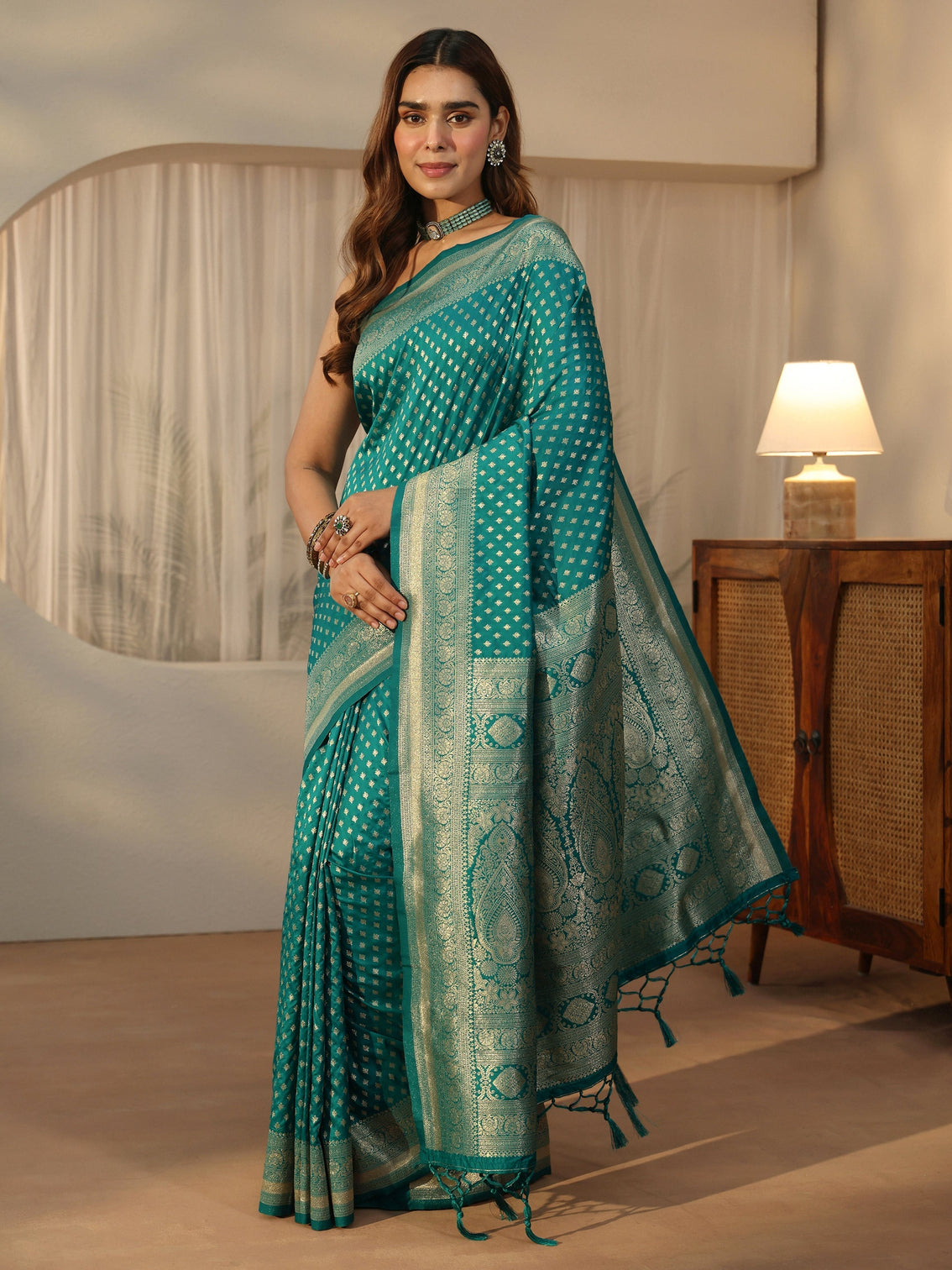 Mameraa Sea Green Banarasi Silk Blend Saree