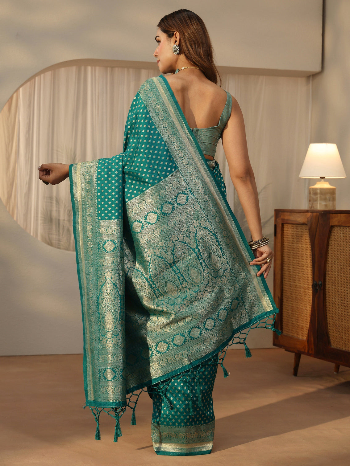 Mameraa Sea Green Banarasi Silk Blend Saree