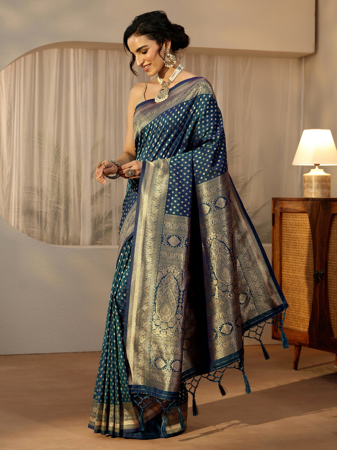 Mameraa Persian Blue Banarasi Silk Blend Saree