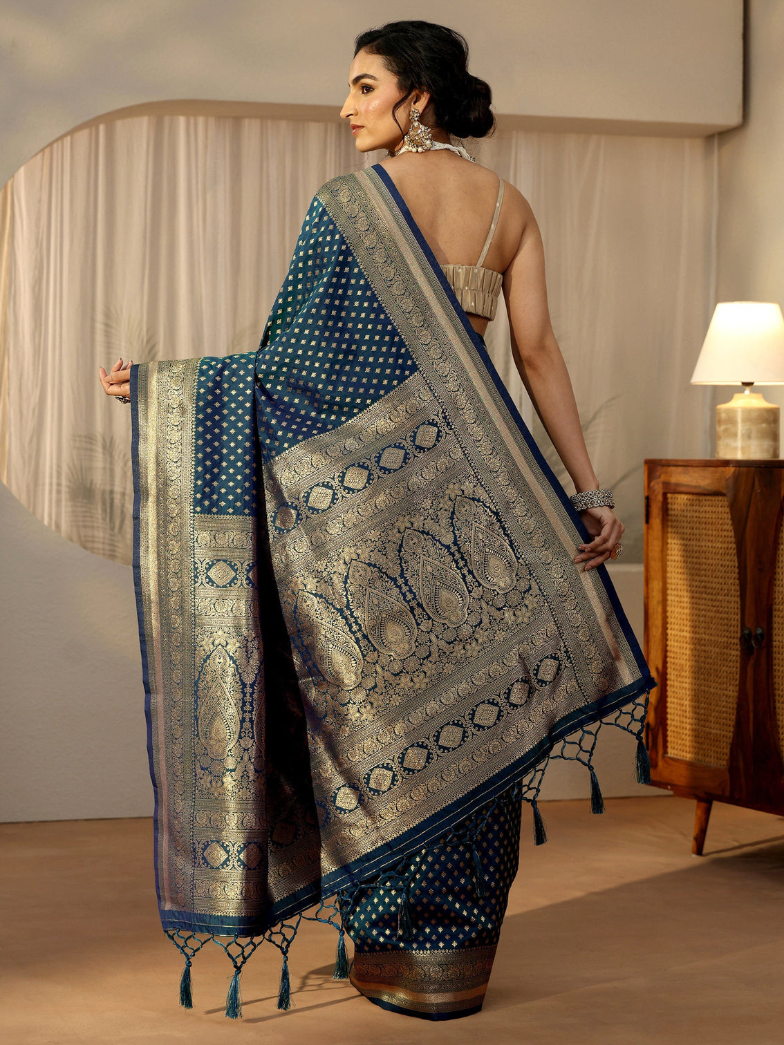 Mameraa Persian Blue Banarasi Silk Blend Saree