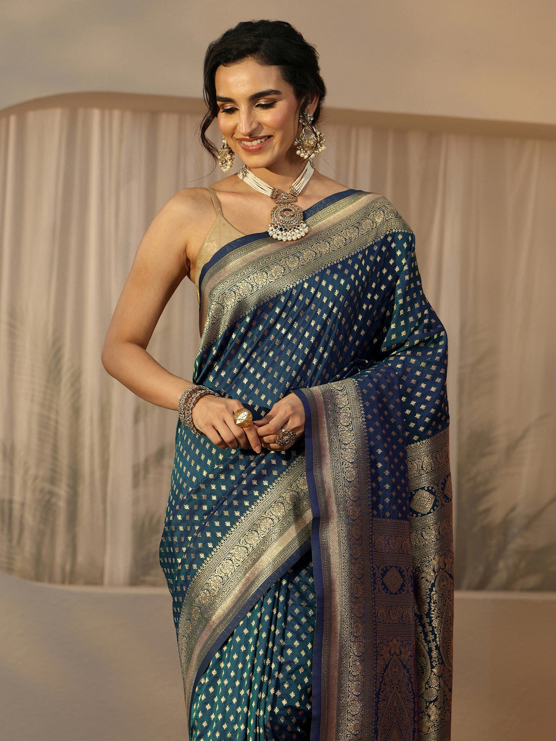 Mameraa Persian Blue Banarasi Silk Blend Saree