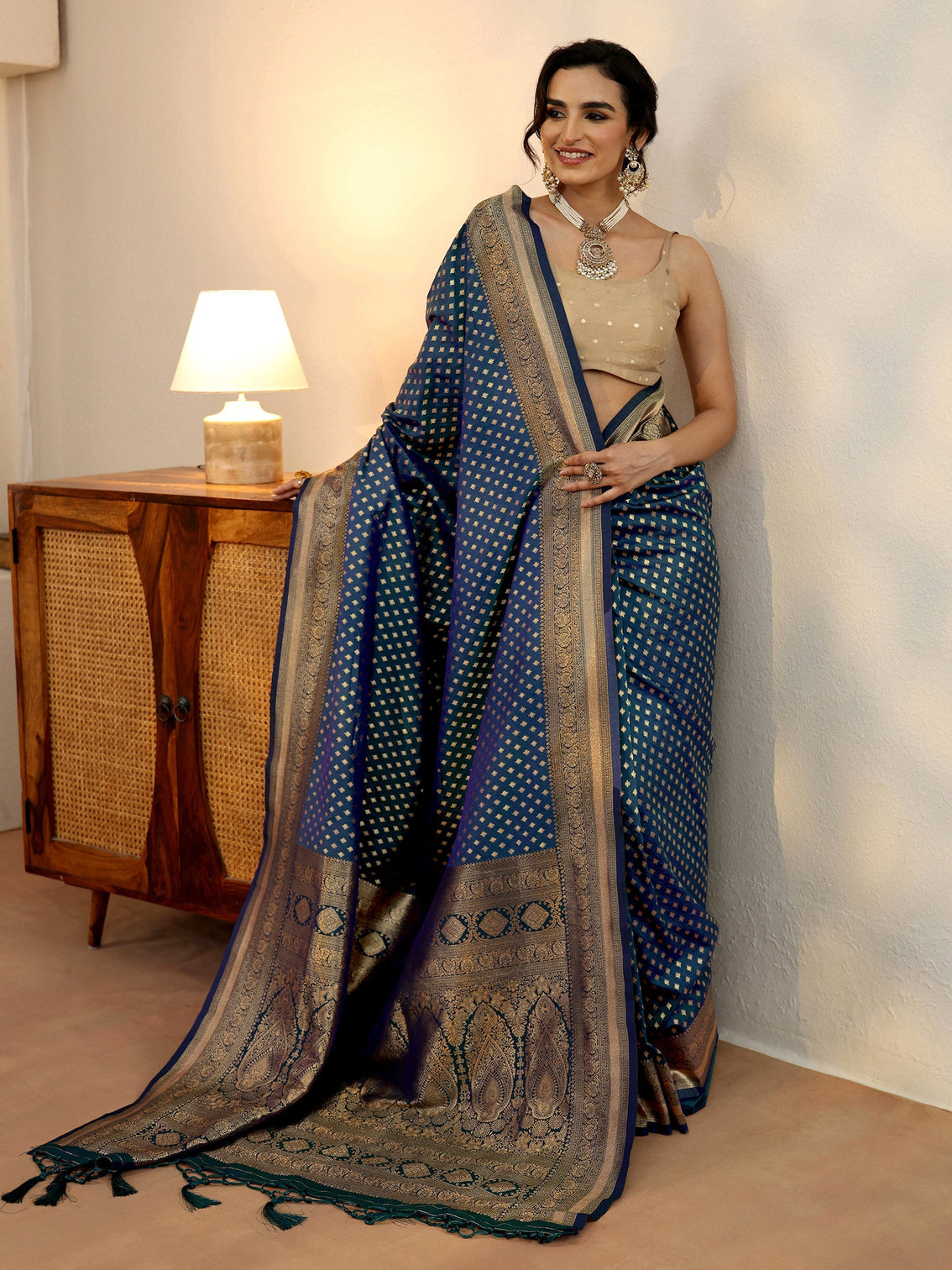 Mameraa Persian Blue Banarasi Silk Blend Saree