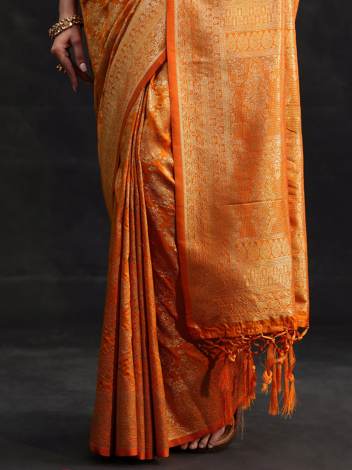 Mameraa Orange Banarasi Silk Blend Saree