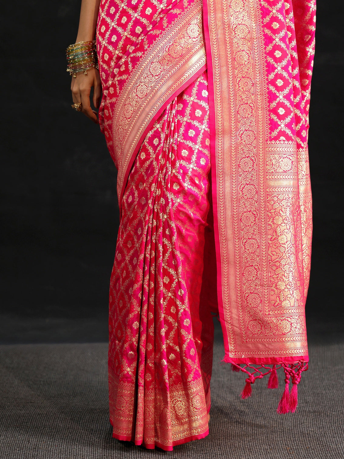 Mameraa Rani Pink Banarasi Silk Blend Saree