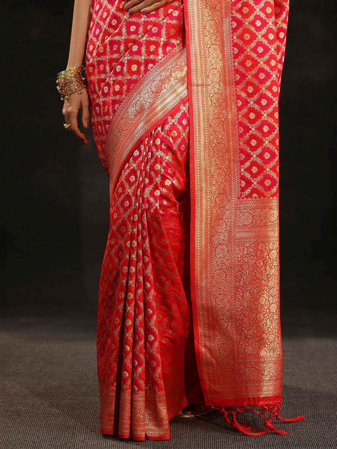 Mameraa Vermilion Red Banarasi Silk Blend Saree