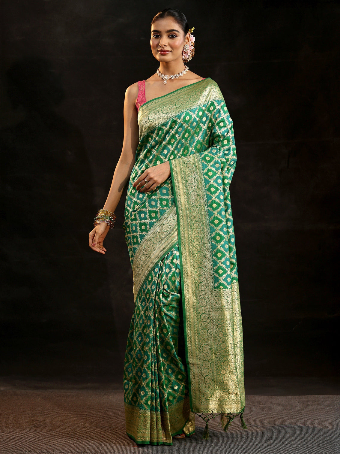 Mameraa Sea Green Banarasi Silk Blend Saree