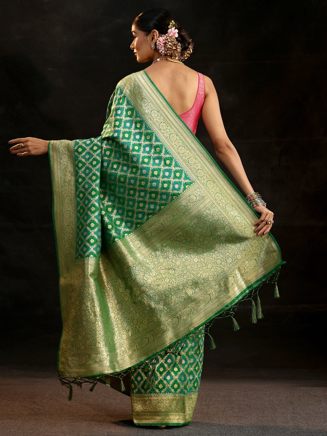 Mameraa Sea Green Banarasi Silk Blend Saree