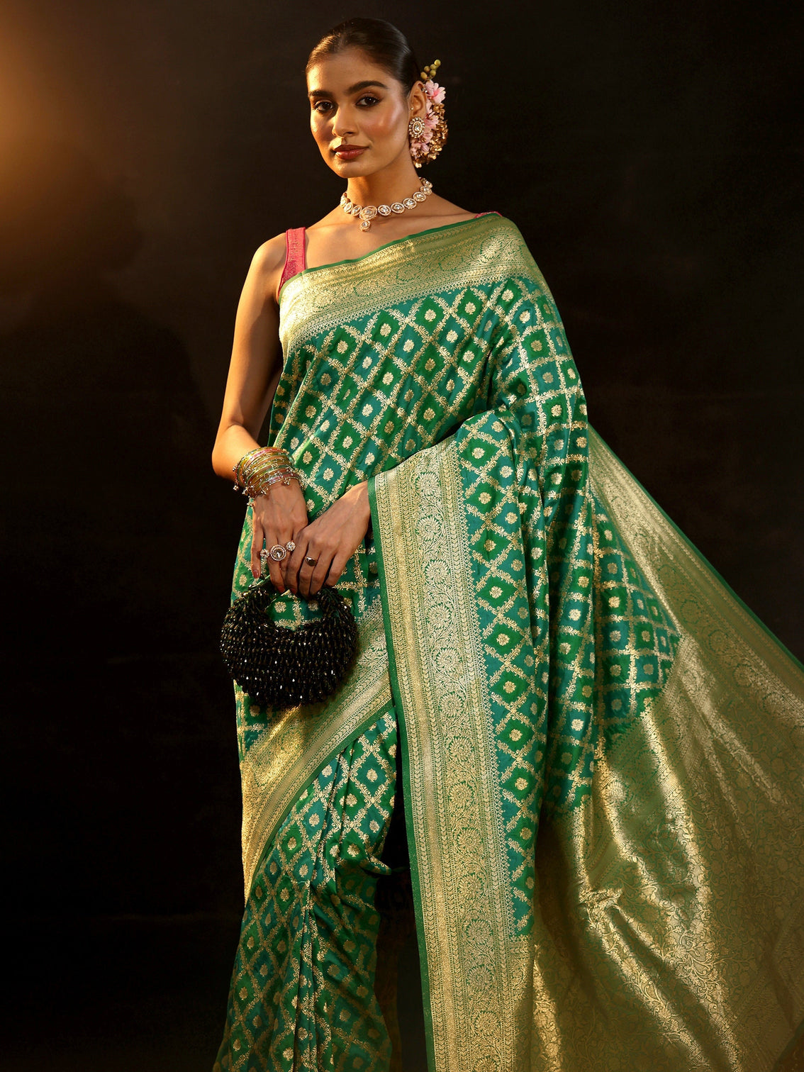 Mameraa Sea Green Banarasi Silk Blend Saree