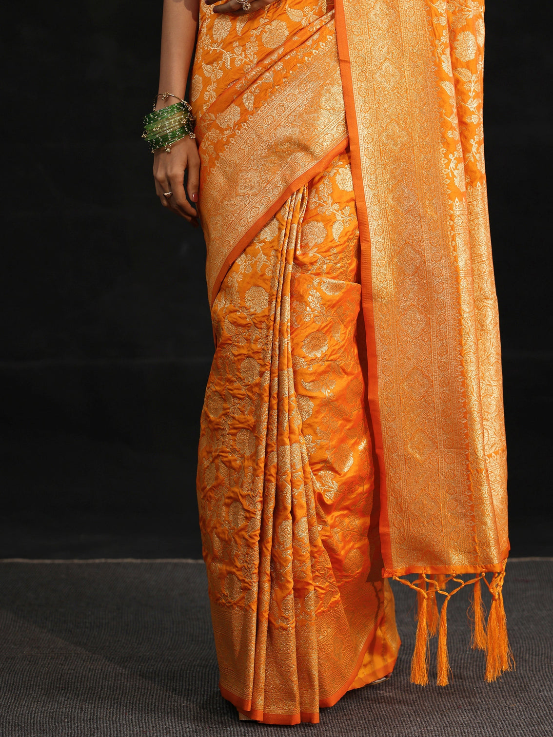 Mameraa Orange Banarasi Silk Blend Saree