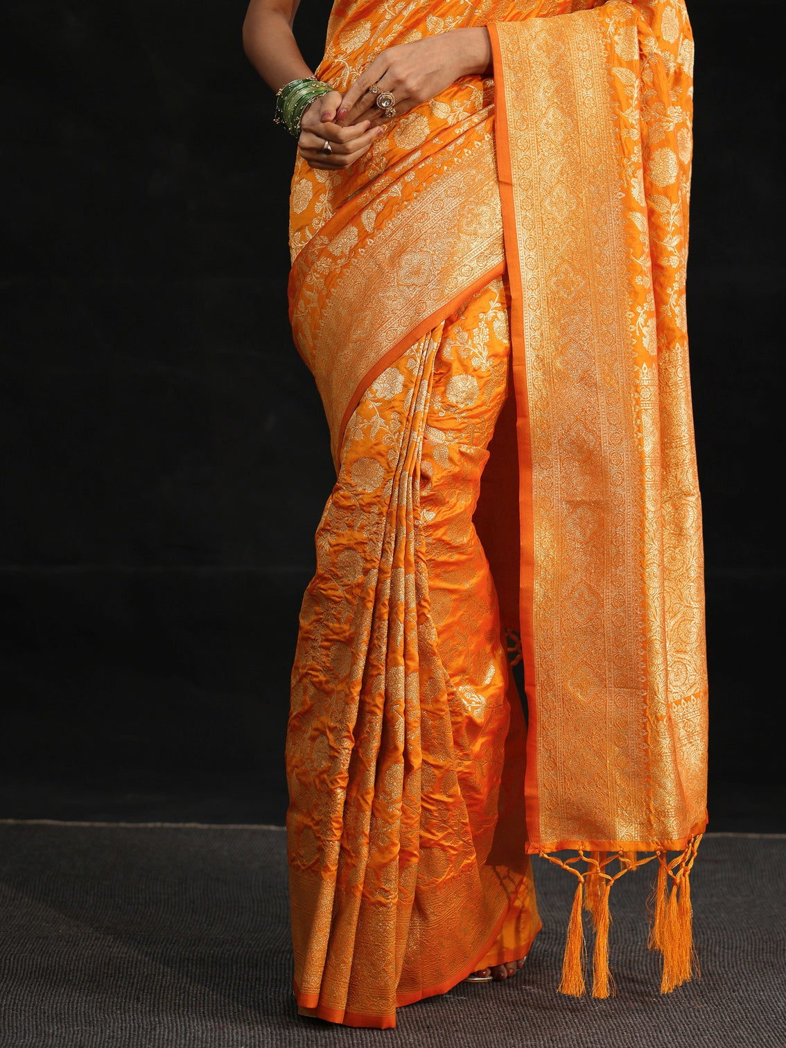 Mameraa Orange Banarasi Silk Blend Saree
