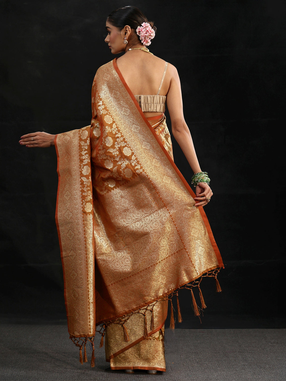 Mameraa Rust Brown Banarasi Silk Blend Saree