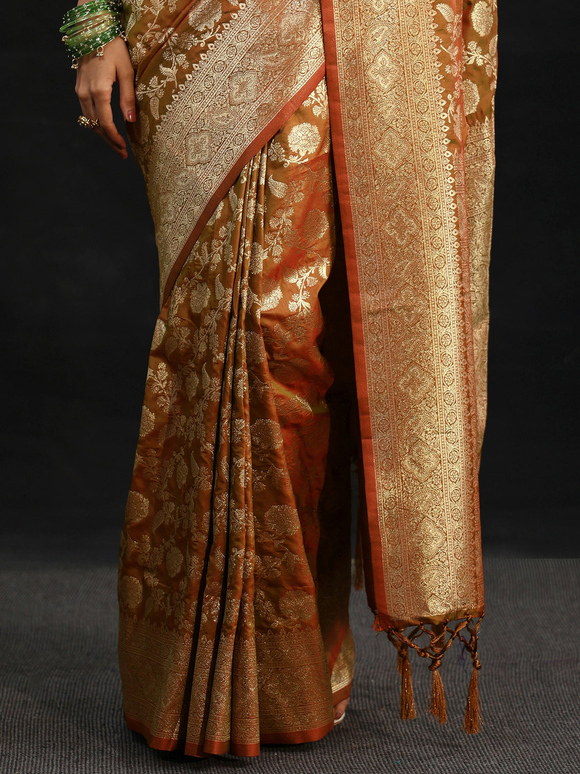 Mameraa Rust Brown Banarasi Silk Blend Saree