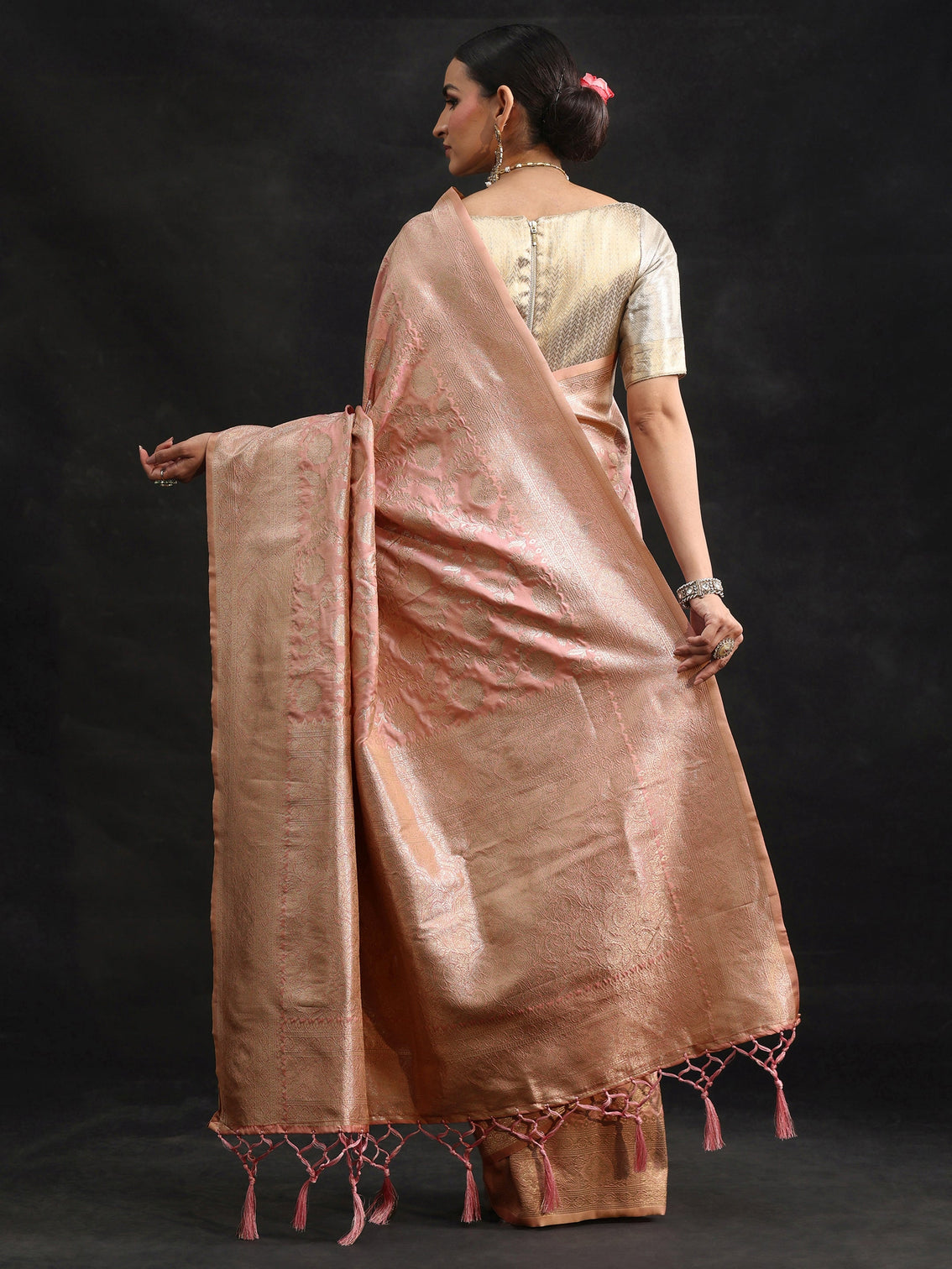 Mameraa Baby Pink Banarasi Silk Blend Saree