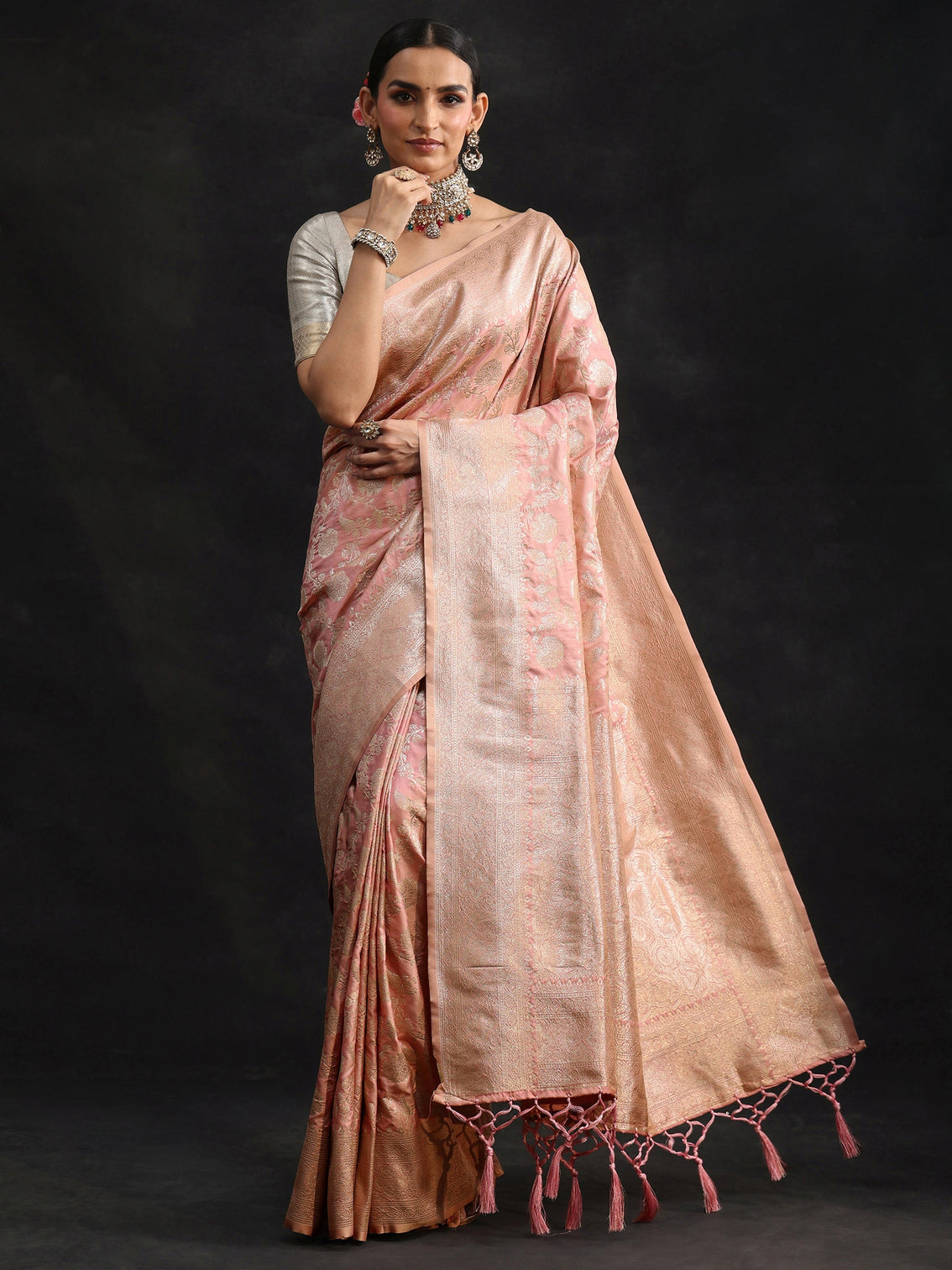 Mameraa Baby Pink Banarasi Silk Blend Saree