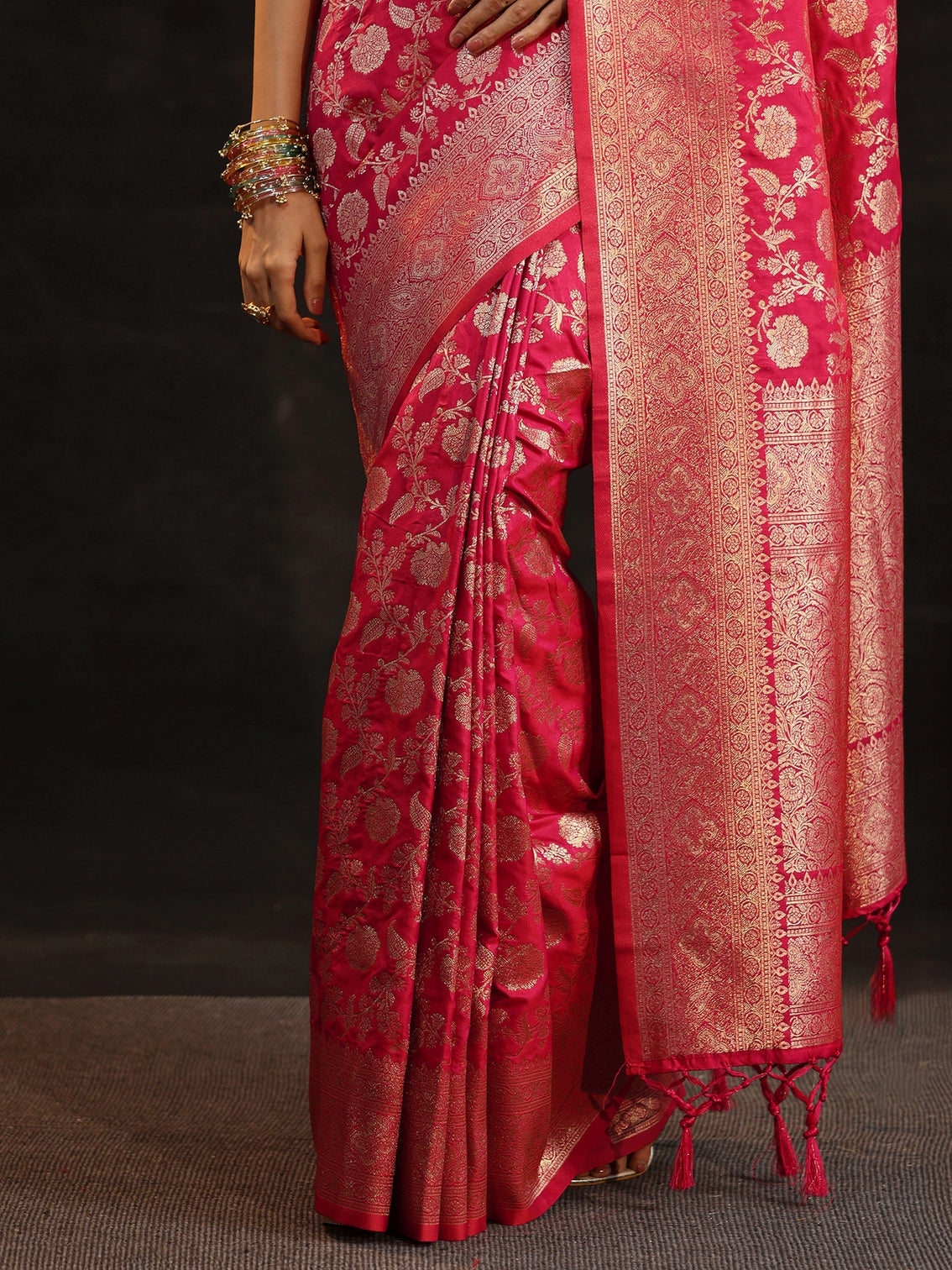 Mameraa Rani Pink Banarasi Silk Blend Saree