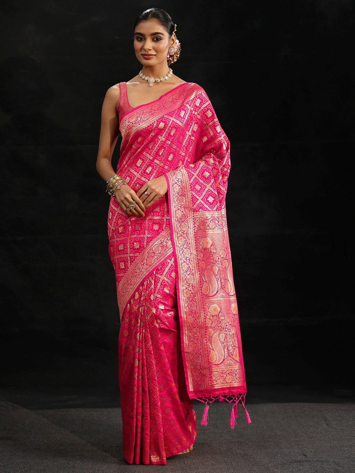 Mameraa Rani Pink Gharchola Silk Blend Saree