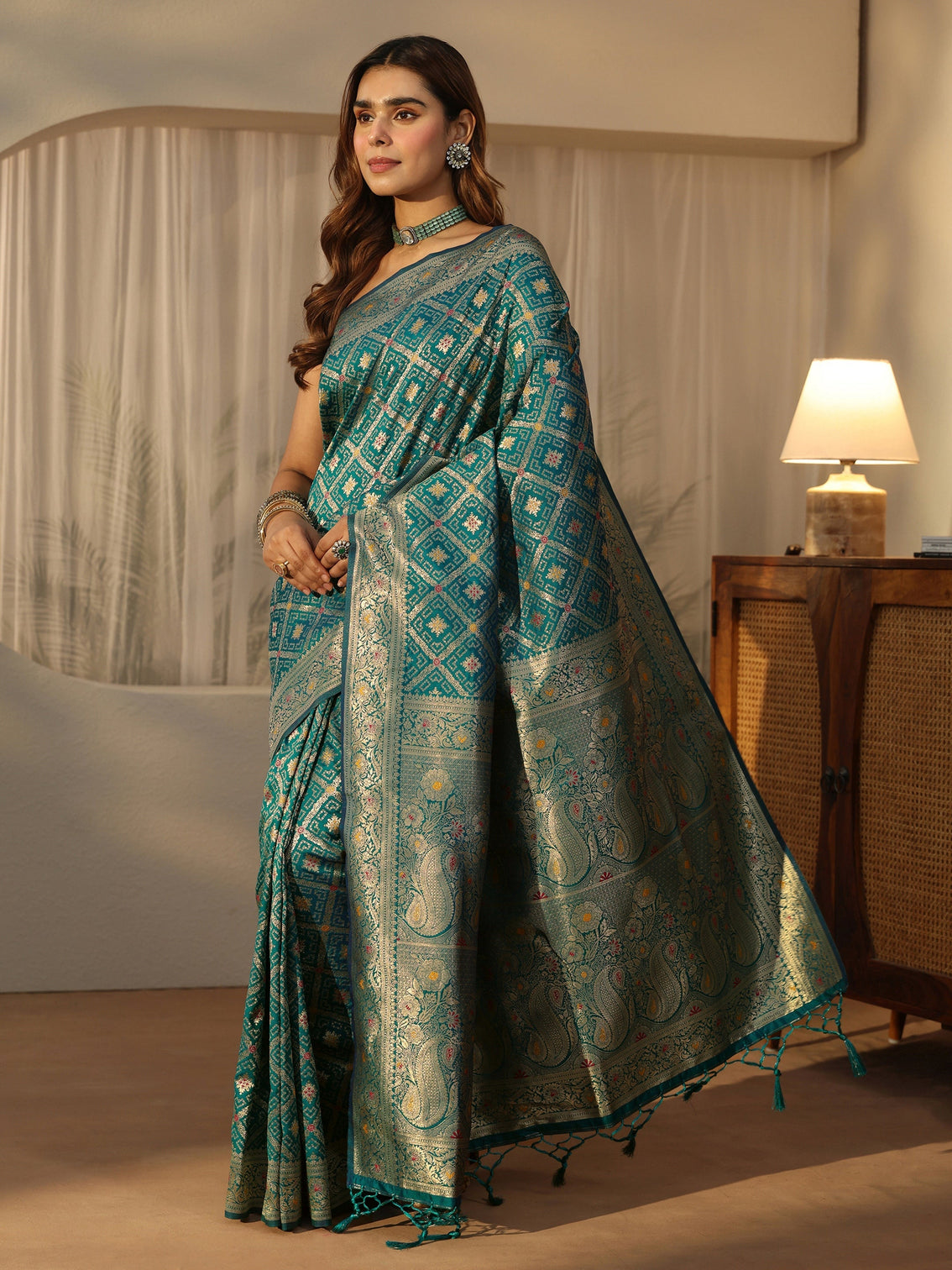 Mameraa Aqua Blue Bandhani Print Woven Silk Blend Saree
