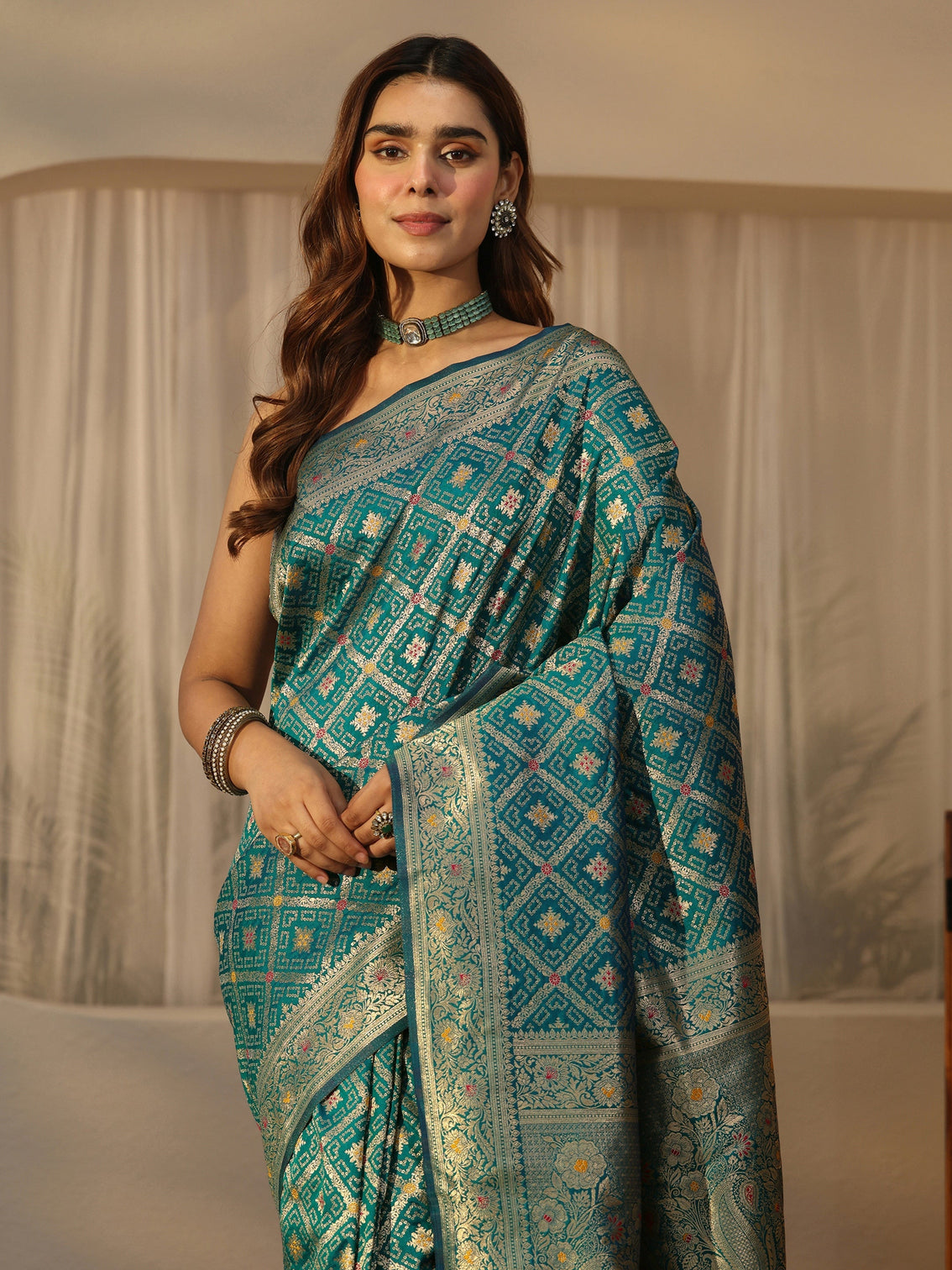 Mameraa Aqua Blue Bandhani Print Woven Silk Blend Saree