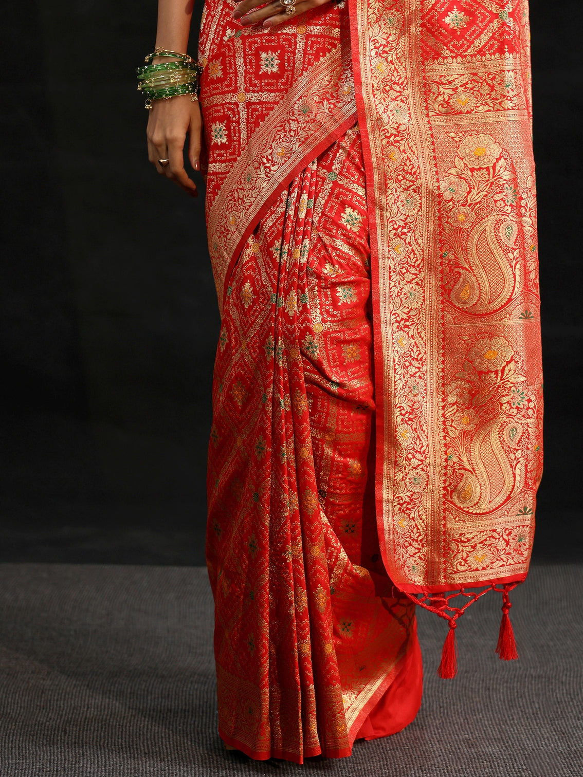 Mameraa Vermilion Red Gharchola Silk Blend Saree