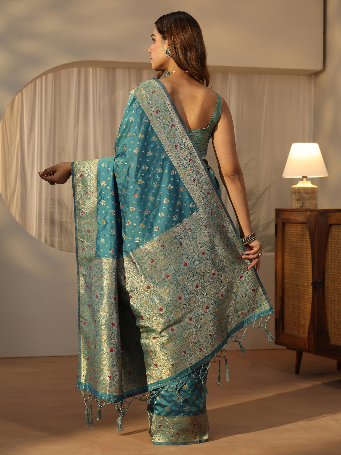 Mameraa Cerulean Blue Banarasi Silk Blend Saree