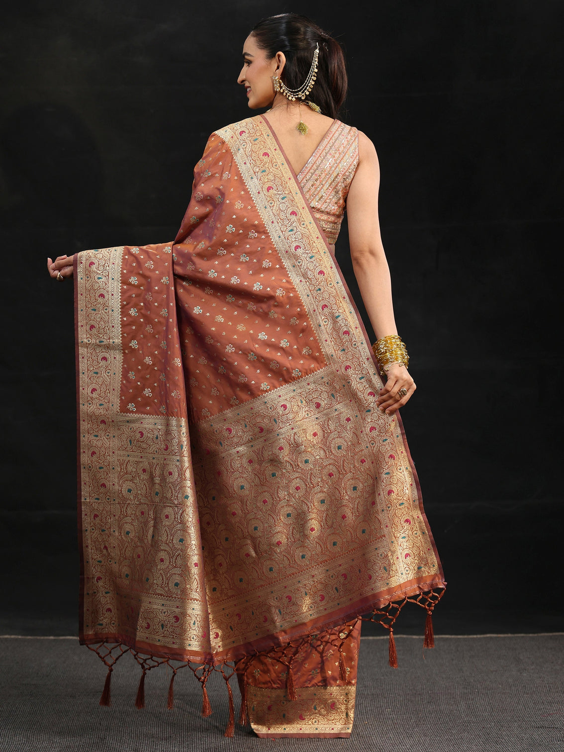 Mameraa Rust Brown Banarasi Silk Blend Saree