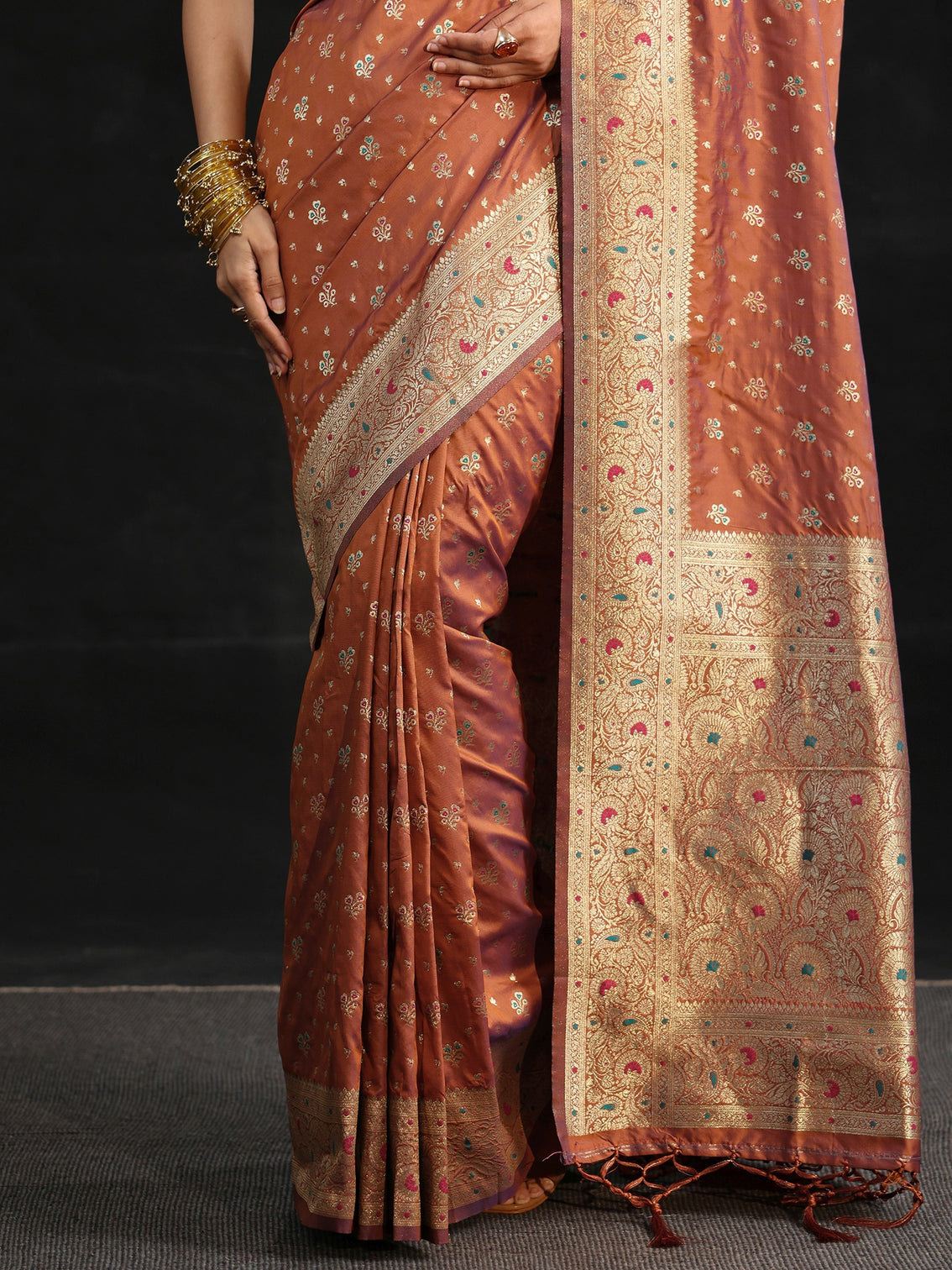 Mameraa Rust Brown Banarasi Silk Blend Saree